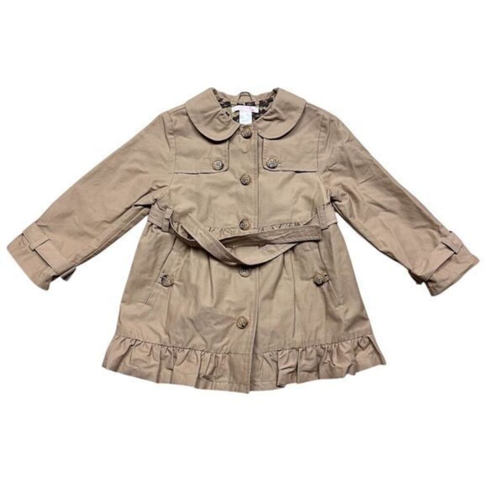 Janie and Jack Girls' Beige Trench Coat‎ Size 2-3T Ruffle Hem Belted Preppy